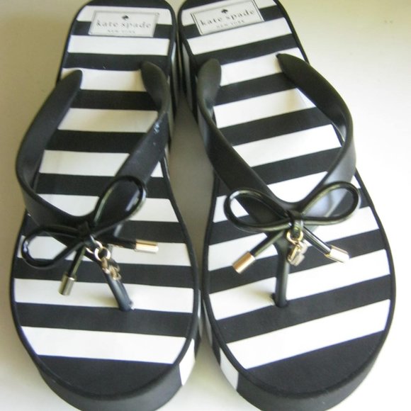 kate spade Shoes - KATE SPADE Womens Black & White Striped Flip Flops